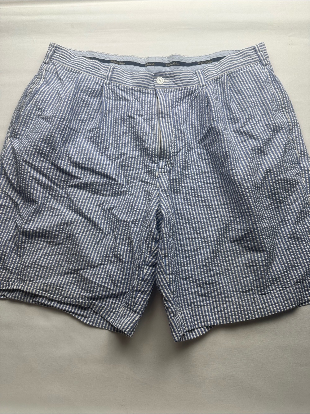 Men's Blue Striped Seersucker Shorts. 100% cotton. Size W38